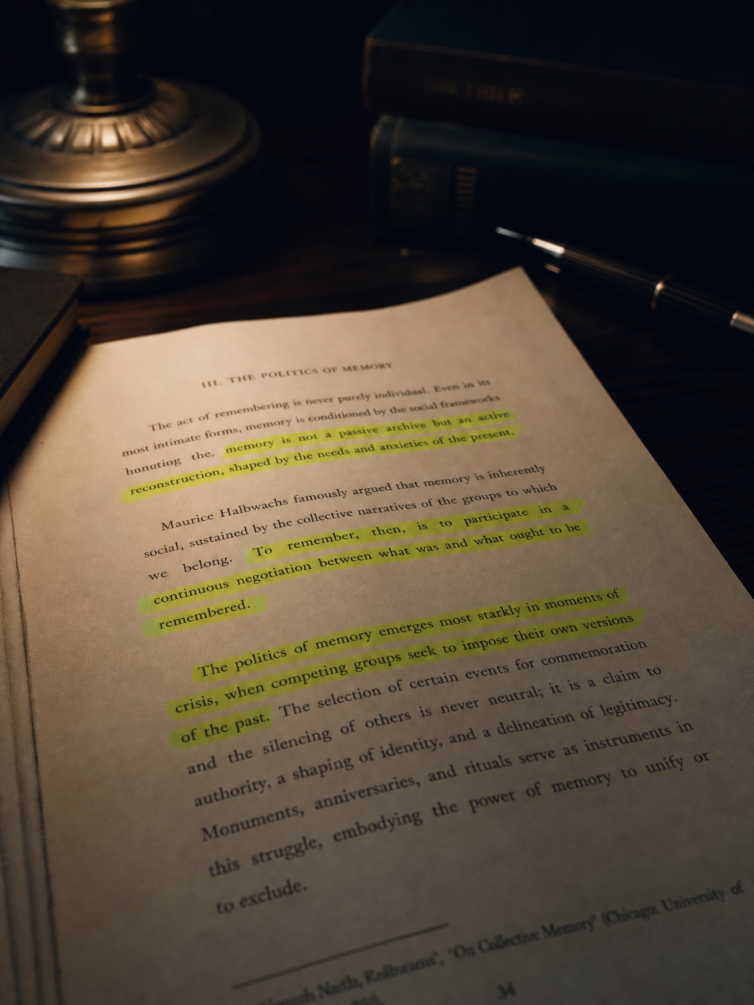 A paper with key sentences highlighted in citron